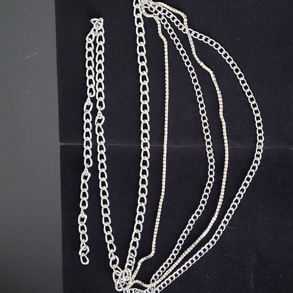 Rhinestone Chain & Silver Tone Chain Layered Belt 32" - Picture 4 of 7